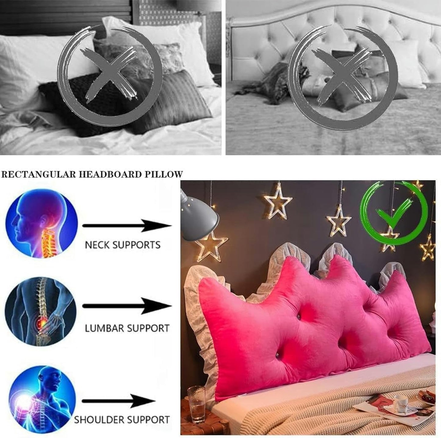 Headboard Pillow, Daybed Reading Pillow Bedside Cushion Lumbar Pillows Removable Cusion Bolster Support Wedge Pillow Bed Rest Pillows(Grey,180cm)