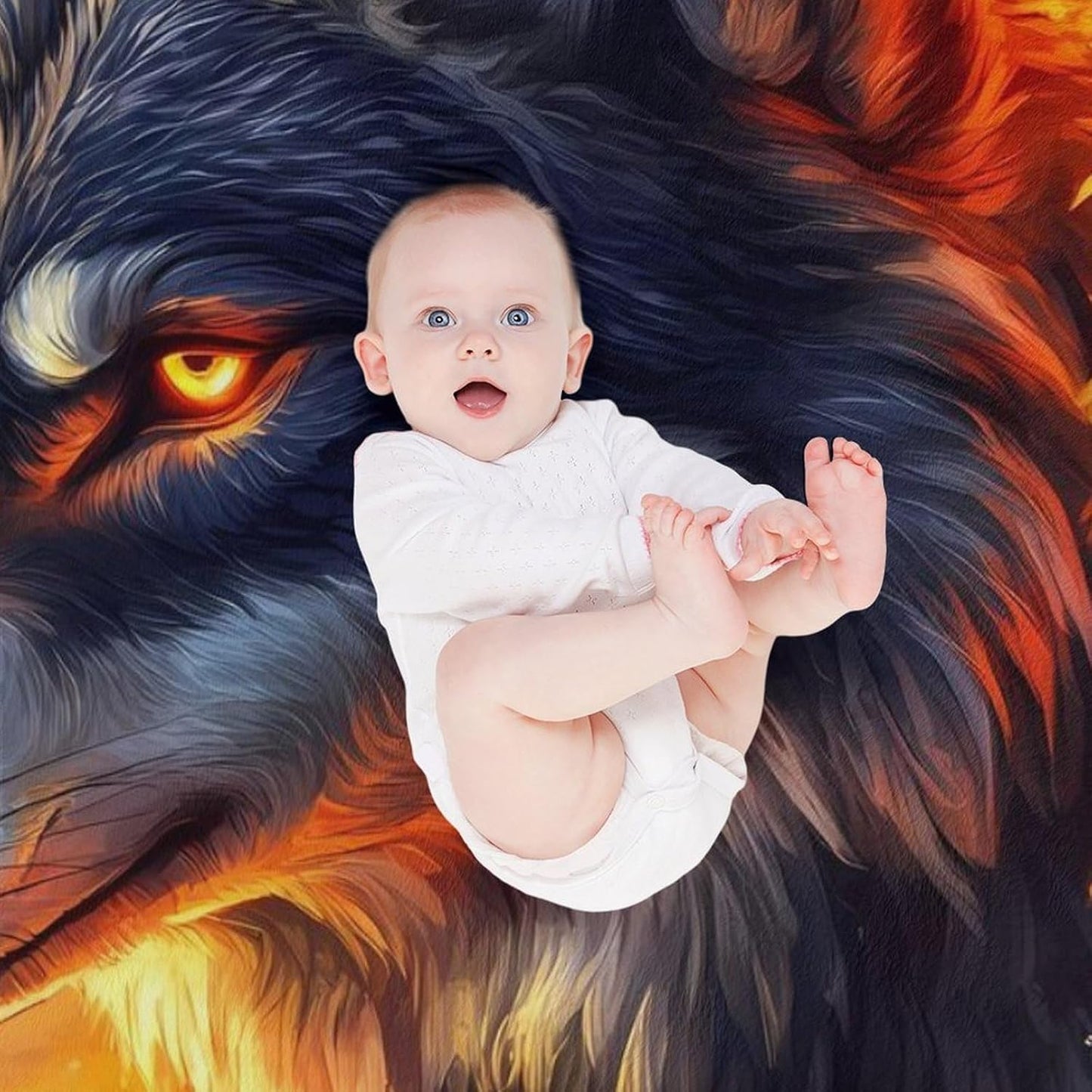 Fire Wolfs Flag of USA Throw Blanket for Couch Bed Plush Cozy Fuzzy Flannel Blanket for All Season 50"x60"