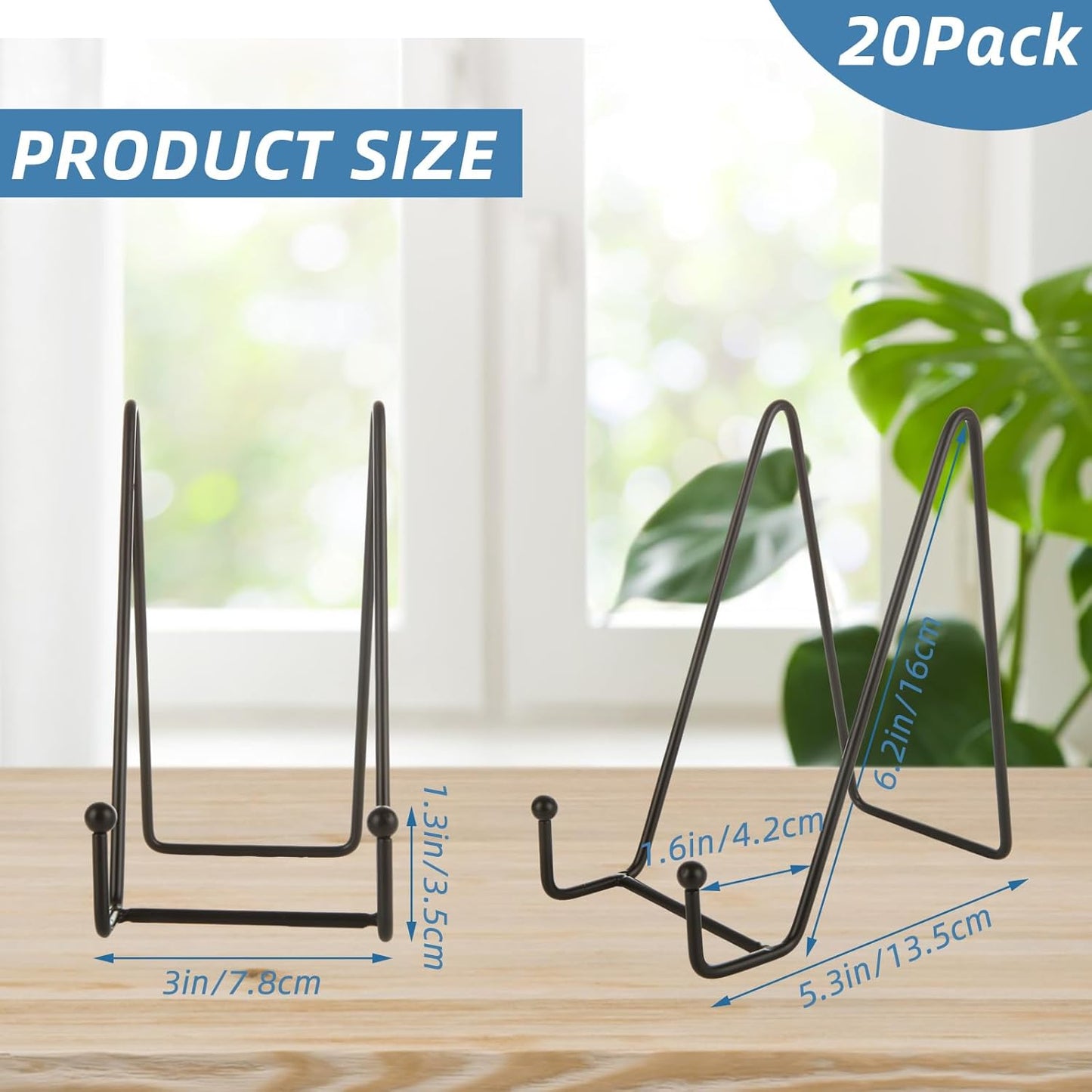 DAJAVE 20 Pack 6 Inch Plate Stands for Display, Metal Picture Stand Frame Holder, Black Plate Holder for Displaying Picture, Book, Decorative Dish, Tabletop Art