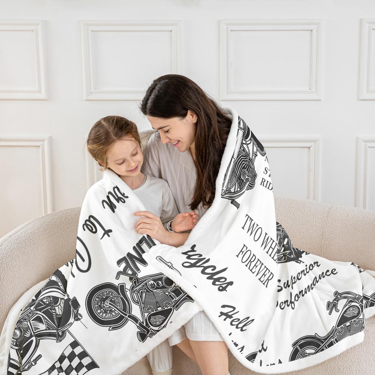 Feelyou Vintage Motorcycle Sherpa Blanket Boys Motocross Extreme Sports Fleece Throw Blanket Racing Dirt Bike 3D Motorbike Print for Sofa Bed Couch Queen 90x90 Inch