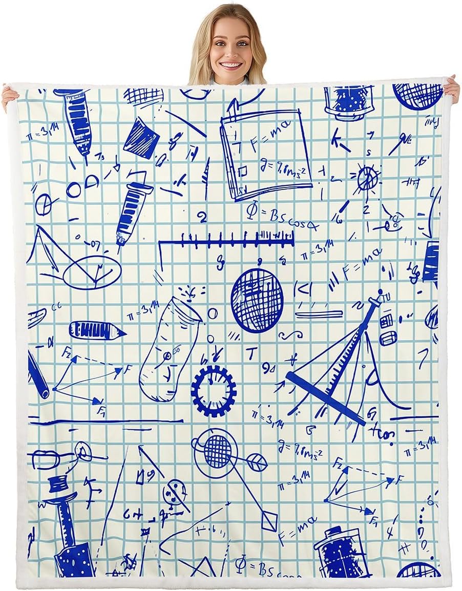 Feelyou Physics Sherpa Blanket Blue Equation Fleece Throw Blanket Model On Graph Paper Fuzzy Blanket for Sofa Bed Couch,Twin 60x80 Inches