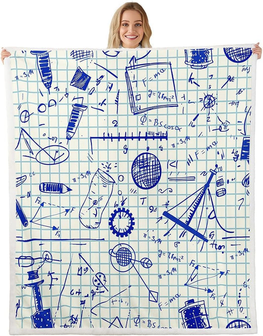 Feelyou Physics Sherpa Blanket Blue Equation Fleece Throw Blanket Model On Graph Paper Fuzzy Blanket for Sofa Bed Couch,Twin 60x80 Inches