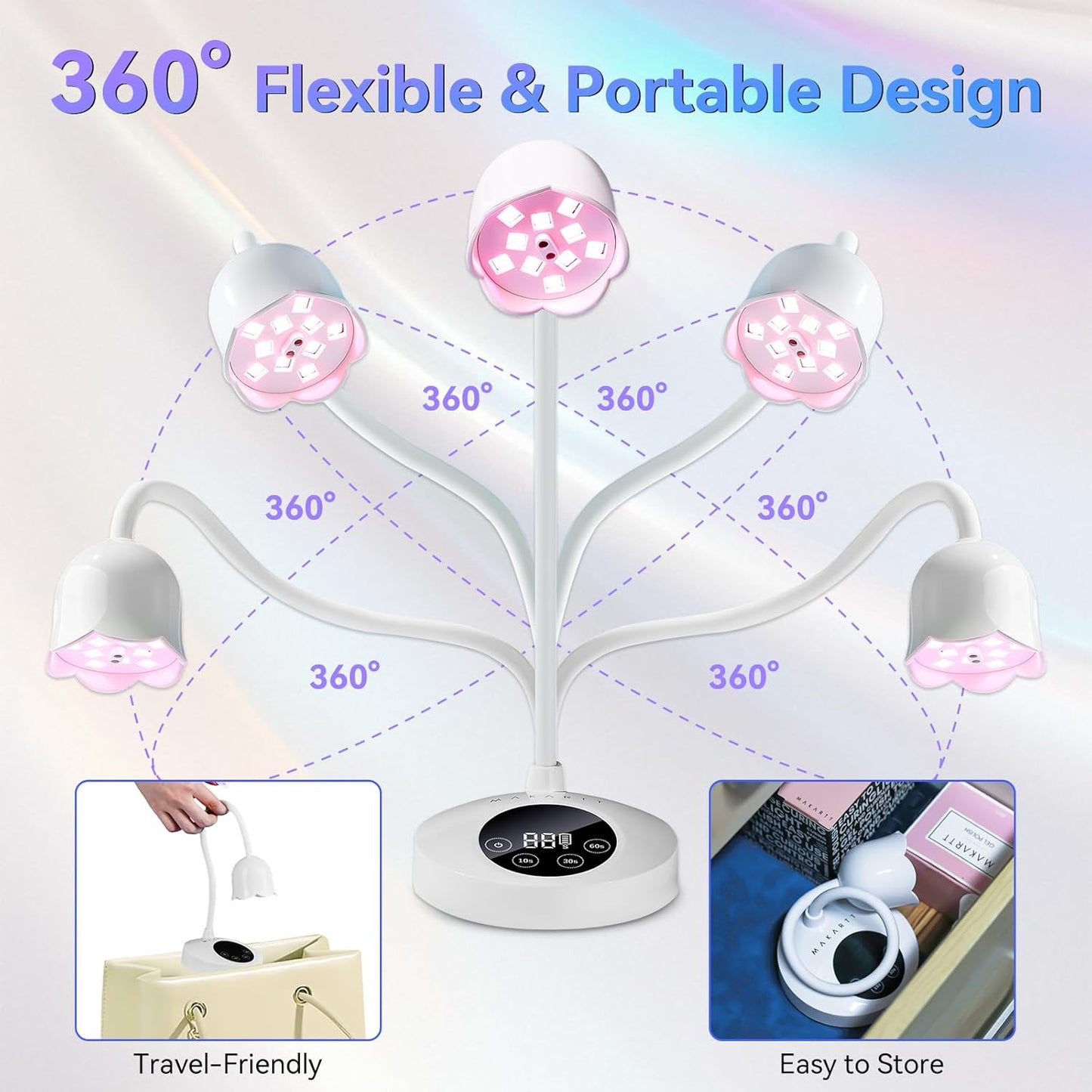 Makartt UV Nail Lamp: Mini UV Light for Gel Nails Polish Luminoza 30mW/cm² Rechargeable LED Nail Light Nail Dryer with 4 Timers & Auto Sensor, Fast Curing Goosenecks Lamp for Home DIY Manicure