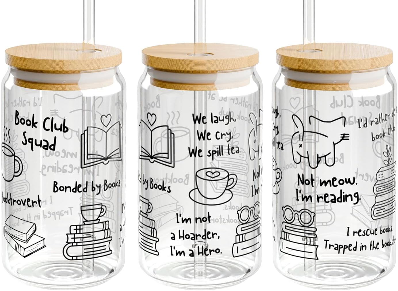 Book Lover Sipper Glass 16oz - Booktrovert - Gift for Book Lovers Women Fiction Romance Readers Custom Name