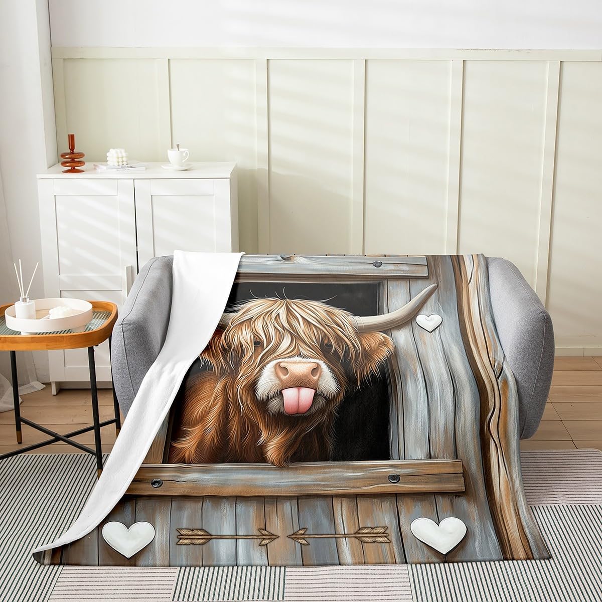 Feelyou Highland Cow Fleece Throw Blanket Farmhouse Cattle Bull Flannel Blanket Plush Fuzzy Western Rustic Farmhouse for Bed Couch Chair Living Room Wildlife 40"x50" Bedroom Decor