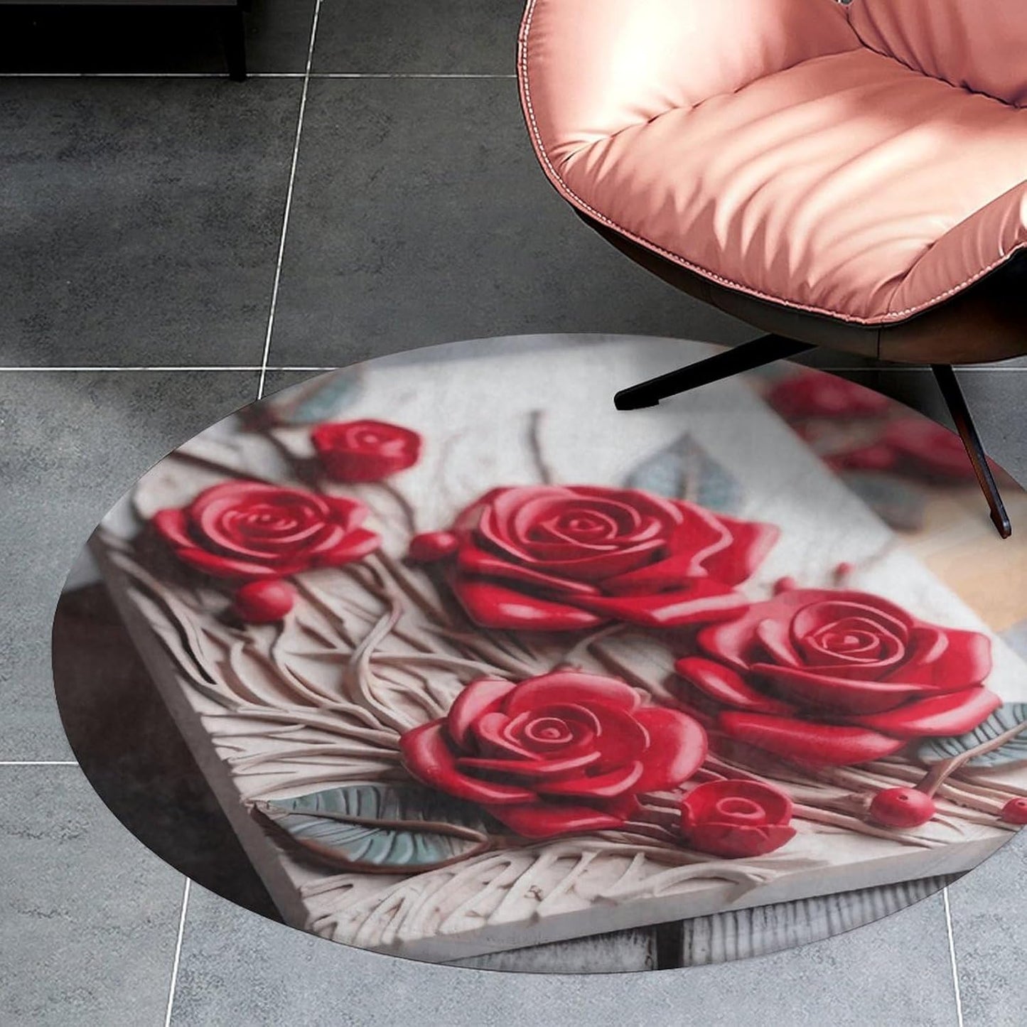 Roses on Wooden Board Circle Rug Retro Luxury Coral Velvet Floor Mat Non Slip Soft Indoor Floor Carpet Comfy Thickened Area Rugs Modern Aesthetic Minimalist Carpets for Home Decor