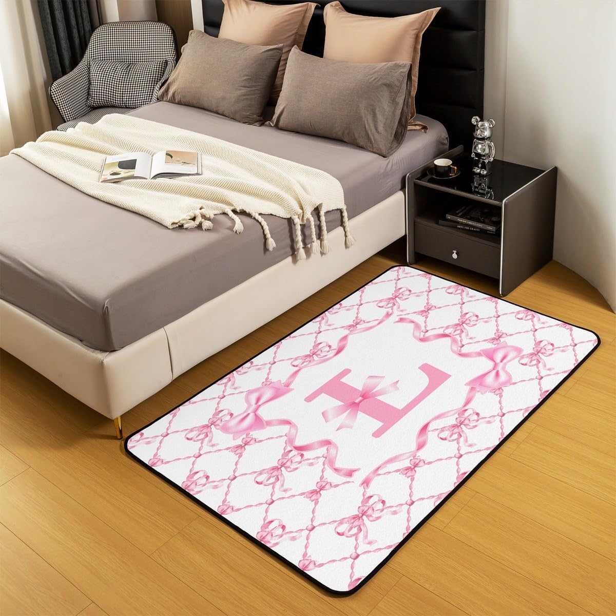 Erosebridal Kids Bowknot Area Rug 4'11" x 3'3" for Girls Initial Letter L Carpet for Mom/Daughter/Sister/Girlfriend Pink Bow Indoor Floor Mat