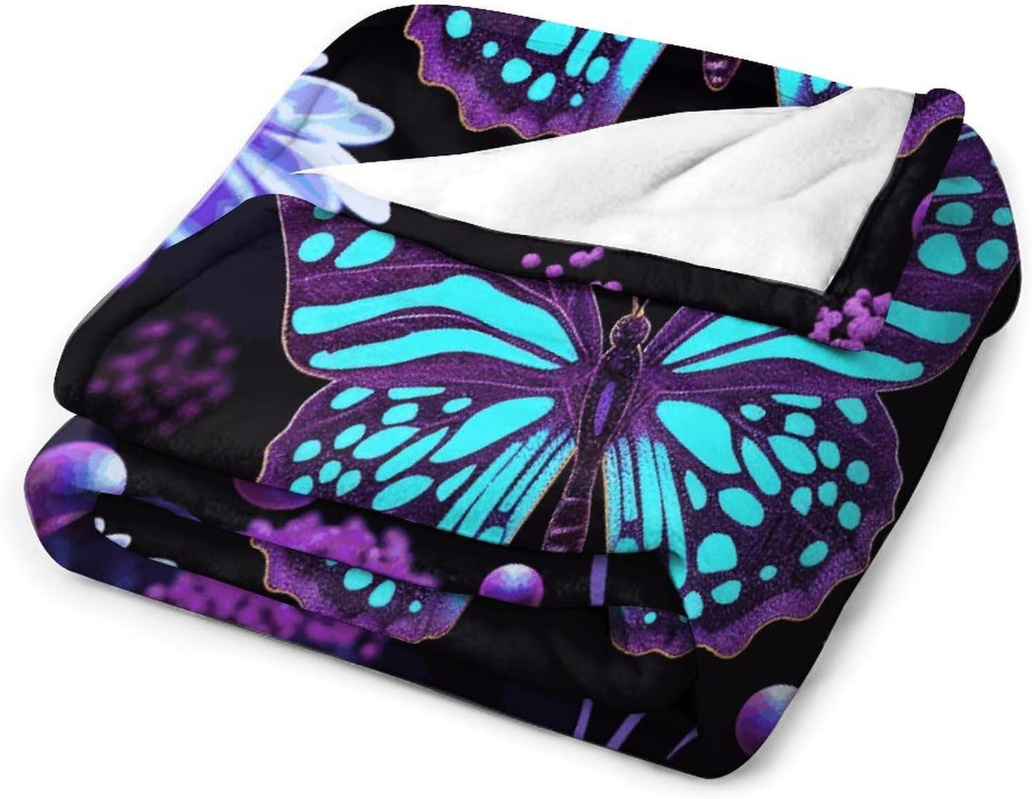 Purple Butterfly And Flowers Blanket Super Soft Lightweight Throw Blanket Cute Cozy Warm Bed Blanket Decorative Fuzzy Blanket All-Season Home Decor Gift for Sofa Couch Living Room 60"*80"（150*200cm）