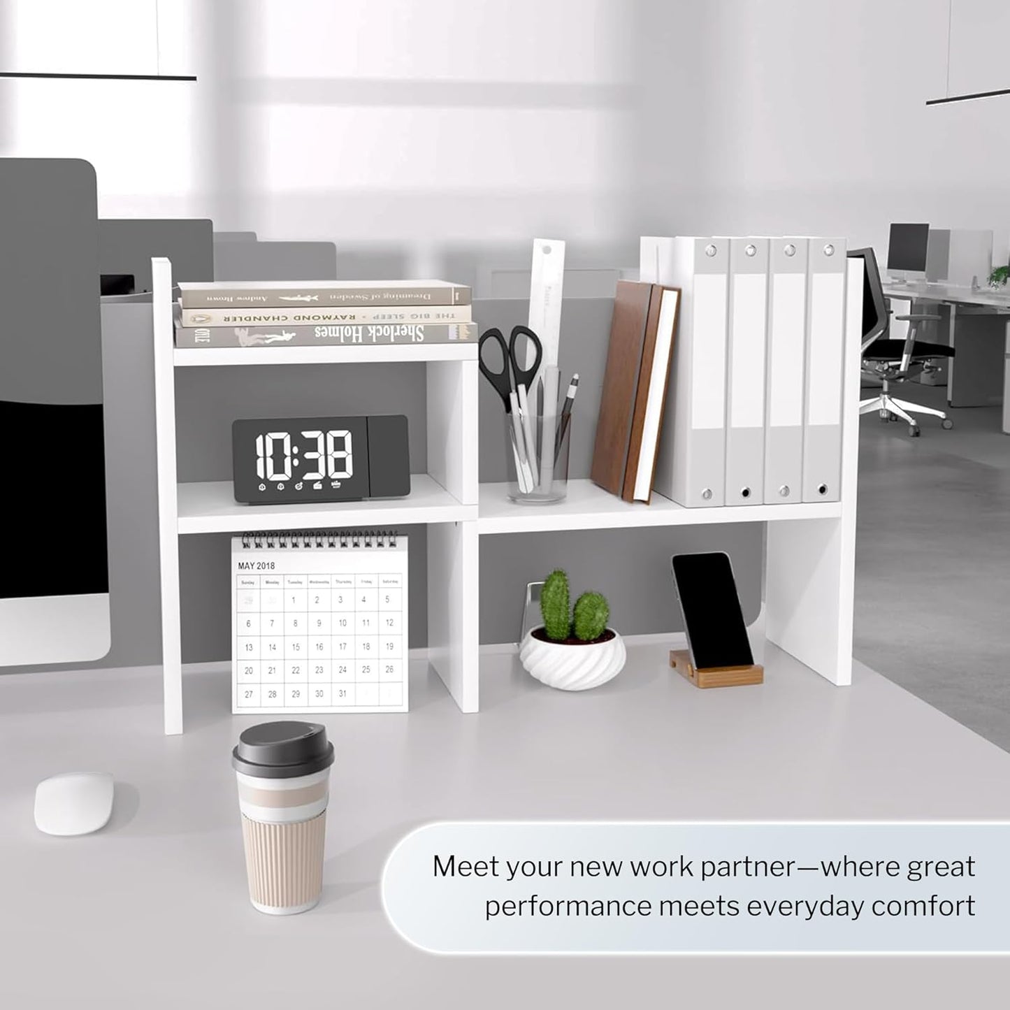 Jerry & Maggie - Desktop Organizer Office Storage Rack Adjustable Wood Display Shelf | Birthday Gifts - Toy - Home Decor | - Free Style Rotation Display - True Natural Stand Shelf (White)