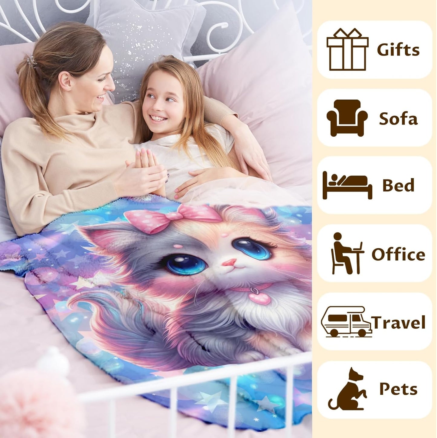 Kids Blanket for Girls Cat Blankets for Kids Teen Gift for Birthday, Cozy Soft 60 x 50 Inches Flannel Throws Cat Supplies for Bed Travel Sofa Living Room Decor