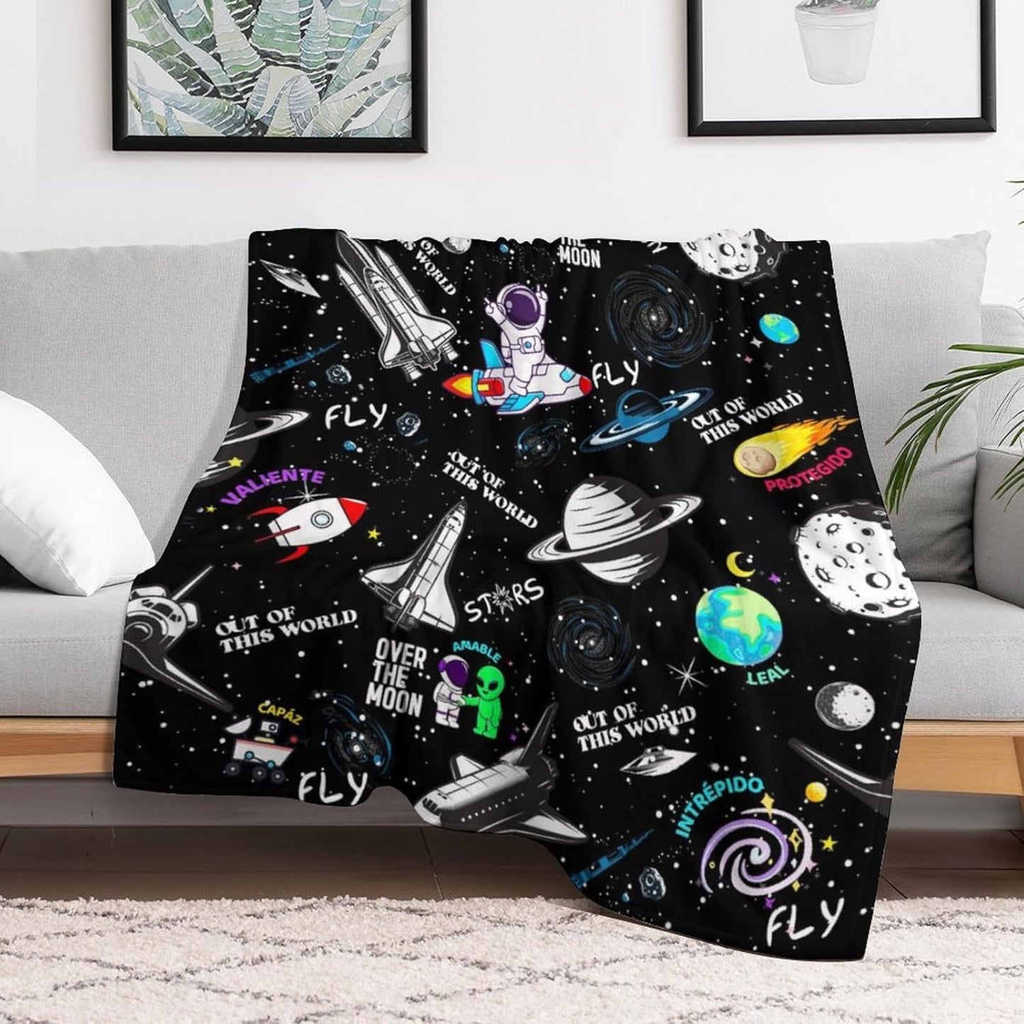 Solar System Throw Blanket - Soft Flannel Blankets for Teens Adults Women Men Planets Lovers - Space Throw Blankets for All Season Lap, Chair, Sofa - 70"x50"