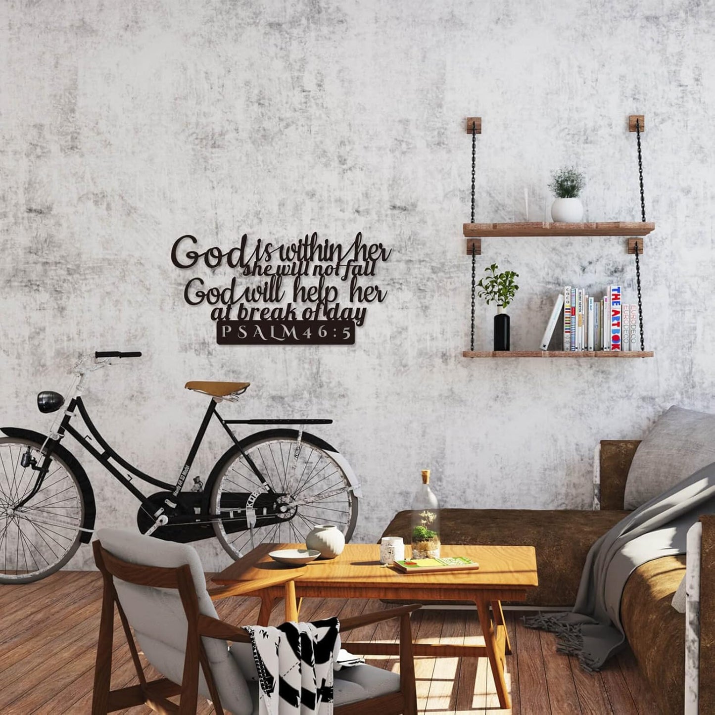 Psalm 46:5 Inspirational Scripture Metal Wall Sign - 16.5"X8.3" Inch Steel Bible Verse Wall Art Hangings and Holy Biblical Decor (Black)