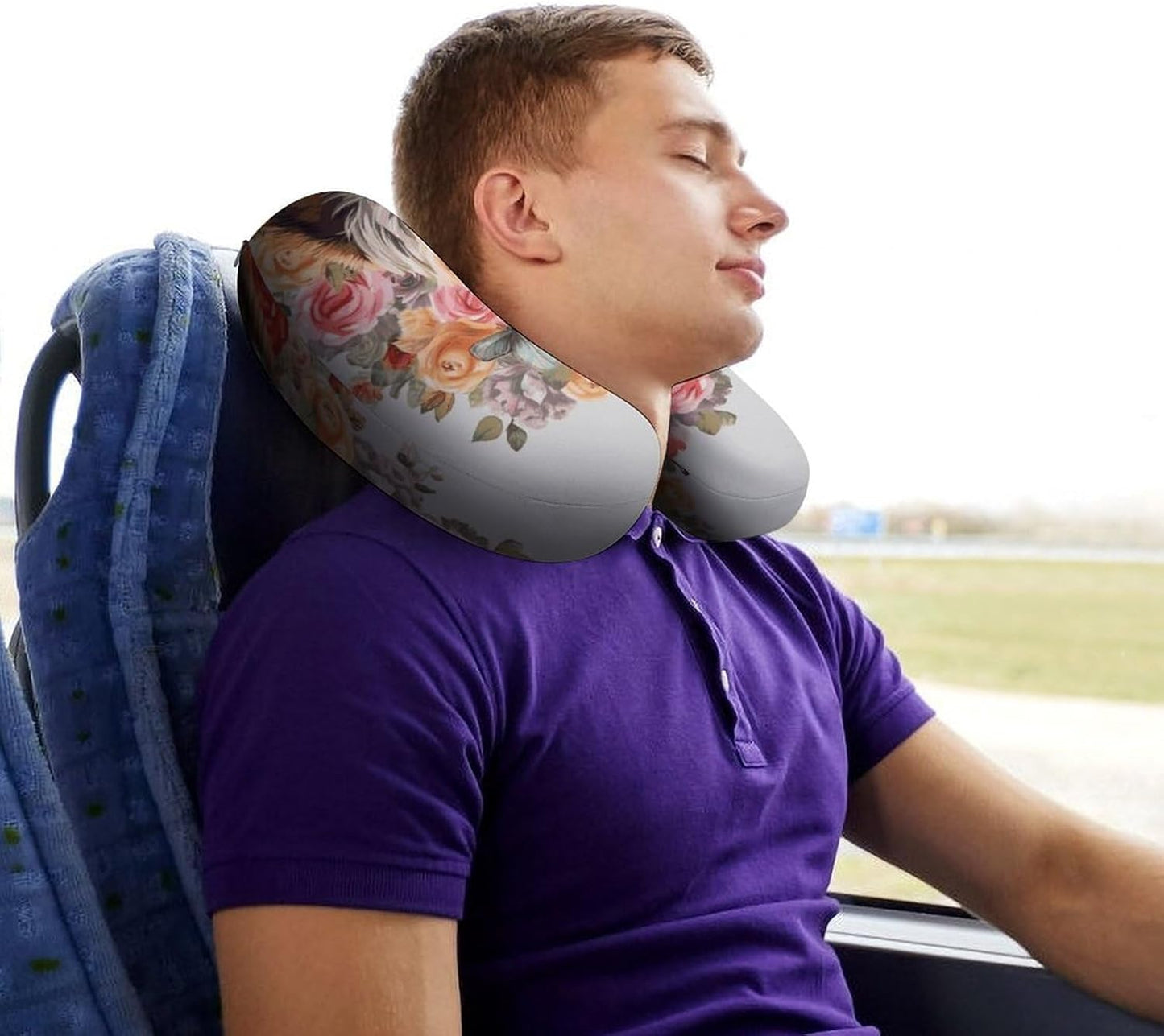 Yorkie Floral Neck Pillow Memory Foam U Shaped Pillows Portable Pillows for Shoulder Travel Head Support Pillow with Concealed Zipper for Airplane Car Home Office