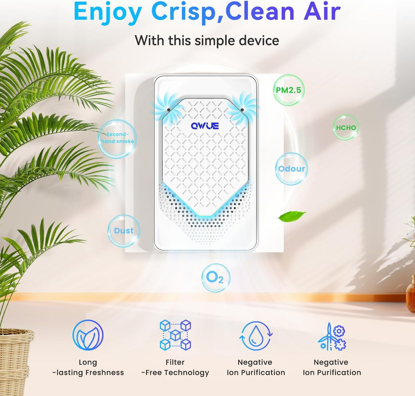 4Pack Plug in Air Ionizer, Negative Ion Air Purifier Plug In, Mini Filterless Air Freshener Quiet Air Cleaner Portable Air Purifiers Odors Smoke for Home Office, Bedroom, Bathroom