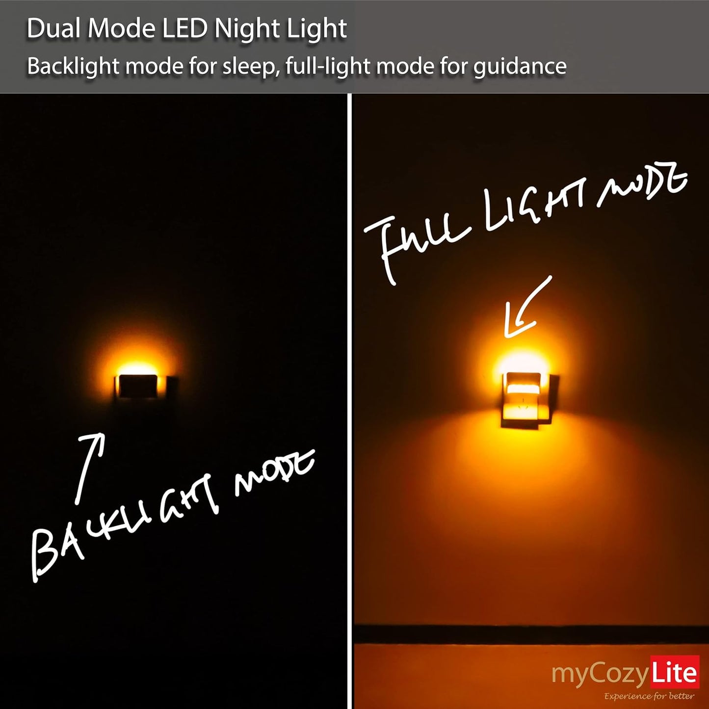 myCozyLite Amber Night Light Plug in, Dual Light Modes Adjustable, Dusk to Dawn Sensor, Automatic ON Off, 2 Pack Night Lights Plug into Wall for Bedroom, Bathroom, Kitchen, Hallway, Stairway
