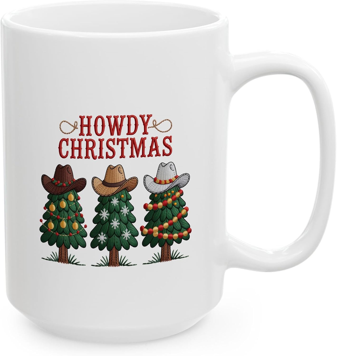 Howdy Christmas Tree Wearing Cowboy Hat Funny White Mugs, 11oz 15oz Drinking Cups, Kitchen Décor, Gifts For Book Lovers