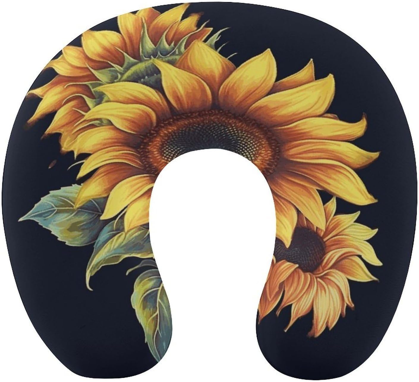 Summer Sunflower Neck Pillow Memory Foam U Shaped Pillows Portable Pillows for Shoulder Travel Head Support Pillow with Concealed Zipper for Airplane Car Home Office
