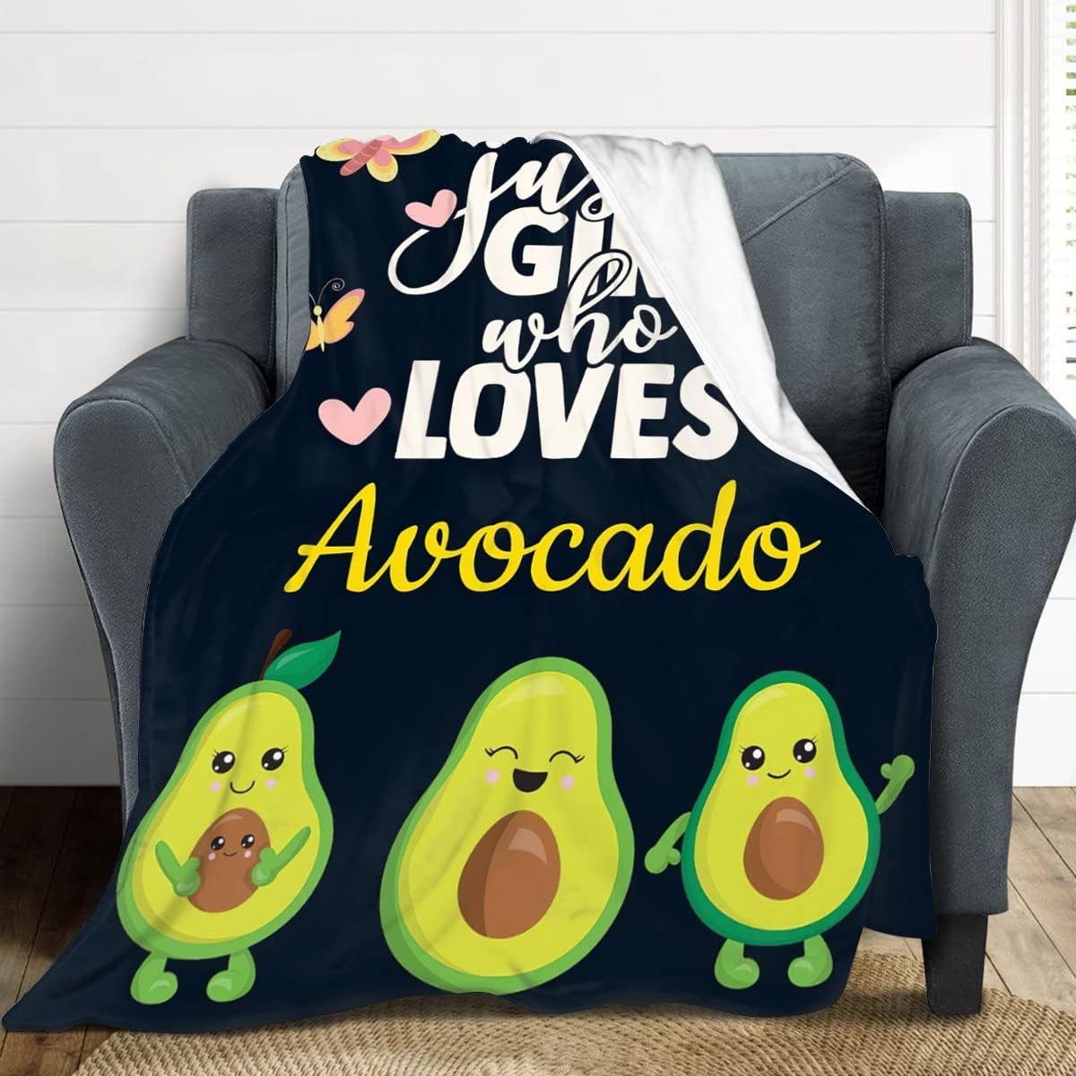 Just A Girl Who Loves Avocado Throw Blanket Food Avocados Throws Super Soft Warm Fleece Lightweight Flannel Blankets Cozy Fuzzy Plush Stuff Bedding Blankets Gifts for Girls Women Couch Sofa 40"x50"