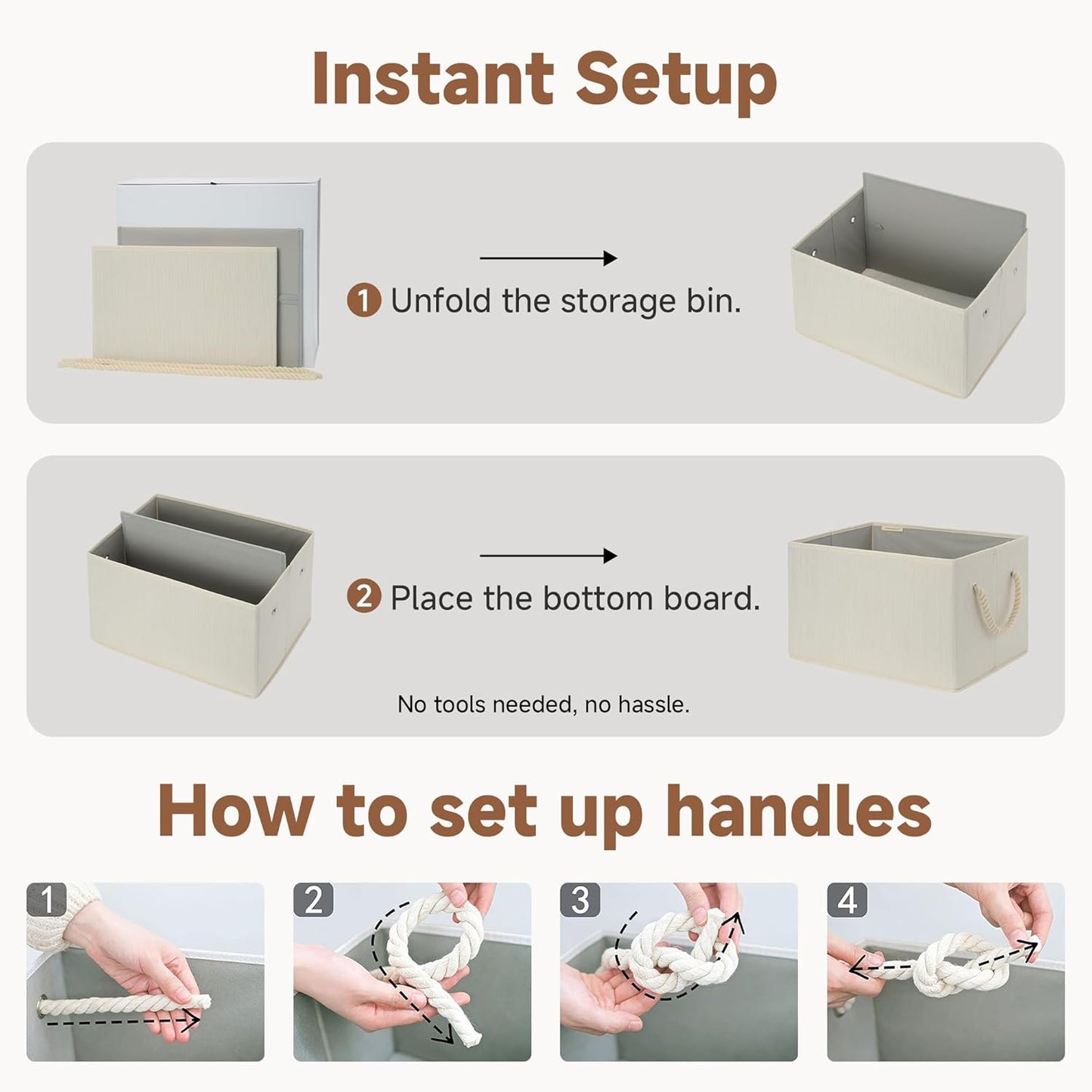 StorageWorks Storage Baskets for Shelves, Fabric Storage Bins, Closet Organization and Storage Basket, Foldable Organizer Bins for Clothes, Beige, White & Ivory, Large, 3-Pack