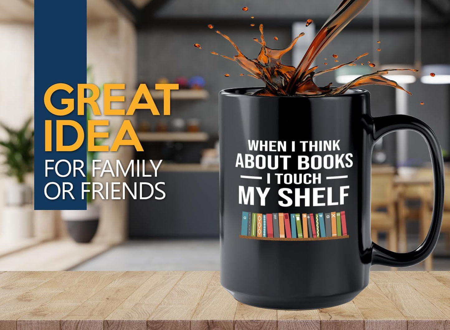 Book Lover Coffee Mug 15oz Black -Touch My Shelf - Writer Editor Bookish Librarian Bibliophile Bookish Grammar Philosophers