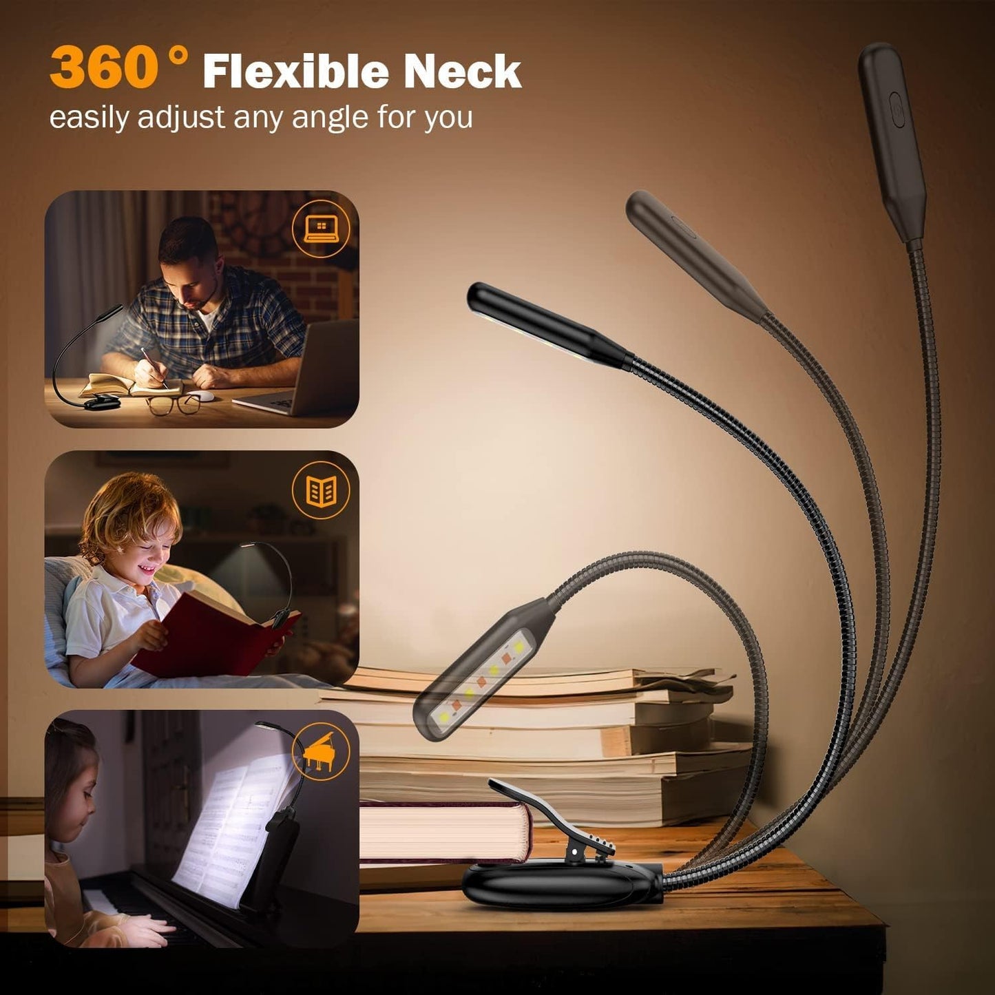 Mini Book Light, Rechargeable Up to 60 Hours, 9-Level Brightness, Easy Clip On Lamp for Night Reading in Bed, Eye Protection Table Light for Bookworms, Kids