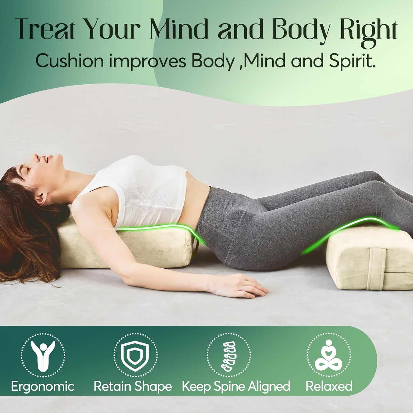 Premium Crushed Sponge Yoga Bolster Pillow for Yin Yoga, Restorative & Meditation - Rectangular Cushion