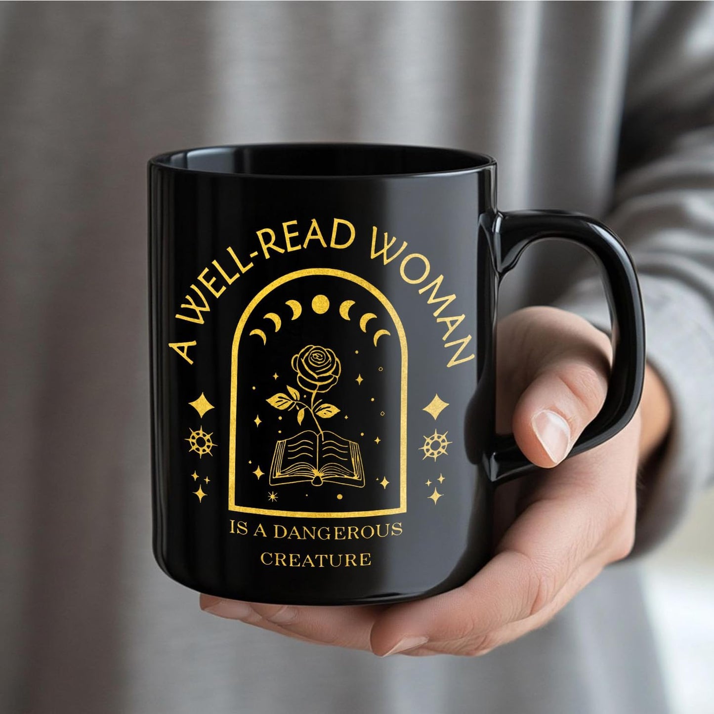 Witchy Moon Phase Floral Book Coffee Mug, Book Mugs for Books Lovers, Bookish Reader Librarian Gifts, Dark Academia Bookish Ceramic Coffee Tea Cup Mug 11oz