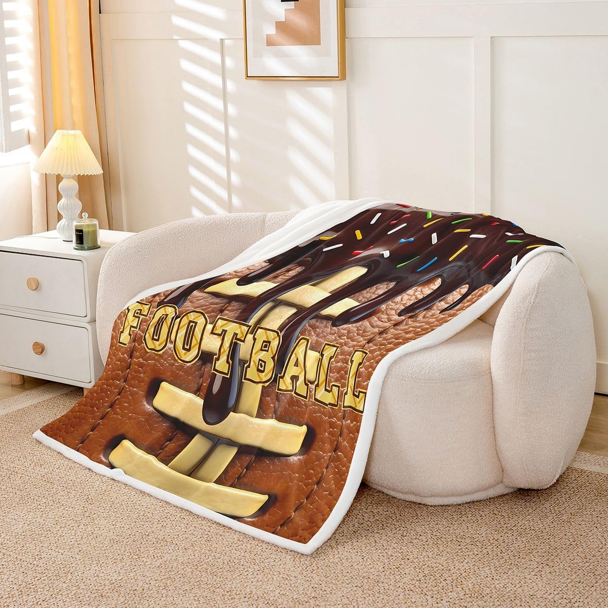 Manfei Brown Football Throw Blanket Coffee Ice Cream Drip Rugby Fleece Blanket Ball Sports Theme Cozy Throws for Bed Couch Sofa,Kids Boys Girls Room Decor,Soft and Breathable(40 x 50 Inches)