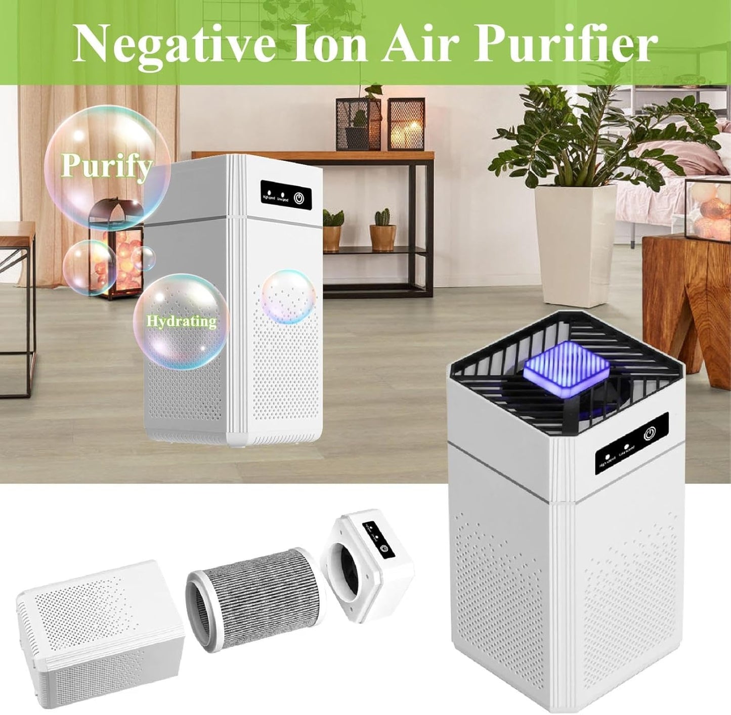 Air Purifier for Bedroom, Office & Home – Portable Air Cleaner with Multi-Layer Filter, Quiet Operation, USB Powered, Night Light, Compact Design