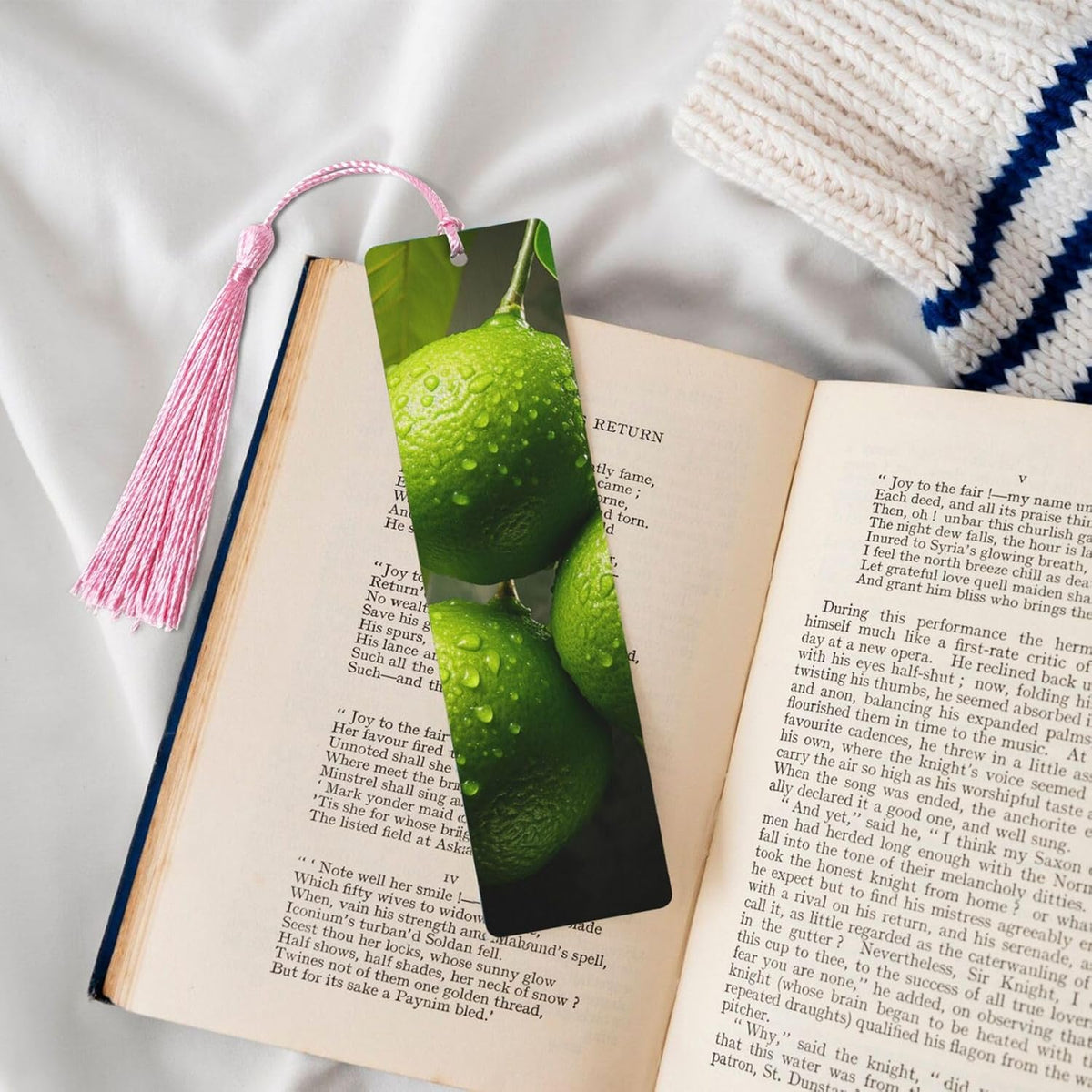 Sour Citrus Bookmarks Gifts for Women Men, Wooden Bookmarks for Book Lovers, Vintage Book Marks Ornaments with Tassel, Unique Personalized Reading Page Markers Pink