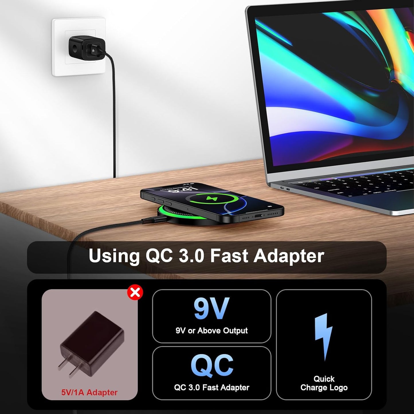 For Samsung Wireless Charger Fast Charging Pad for Galaxy S26/S25 Ultra/S24 Plus/S24 FE/S24Ultra/S23+/S22/S21,15W Wireless Phone Charger Android Charging Station Mat for Google Pixel 9 8A with Adapter