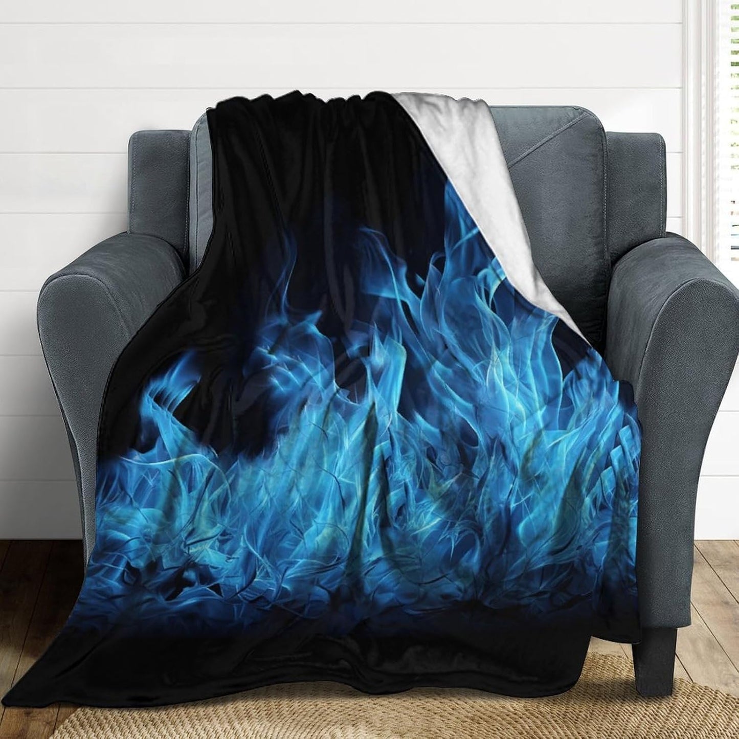 Blue Flame Blanket Chunky Fluffy Fuzzy Bed Blankets Cozy Soft Warm Winter Blankets Anti-Pilling Flannel Throw Blanket for Couch Living Room Bedroom Multiple Size