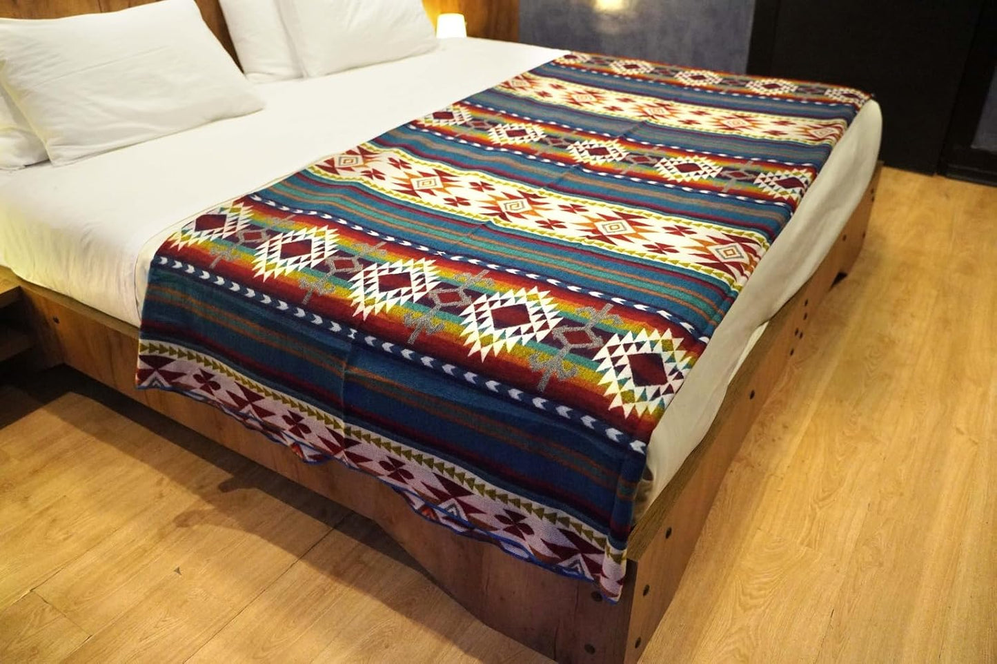 Alpaca Wool Blanket, King Size 100 x 83, Reversible 2 in 1, Thick and Ultra Soft, Hypoallergenic, Non-Itchy, Handmade in Ecuador. Premium Alpaca Wool Throw Blanket for Cozy Comfort (Turquoise)
