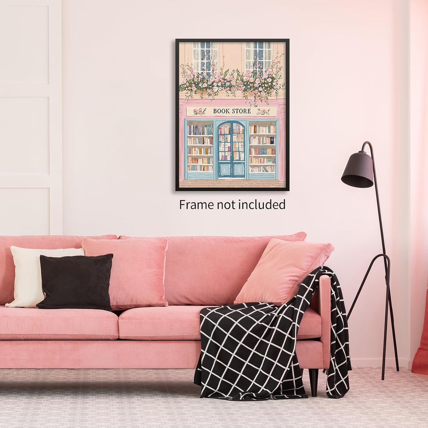 Pink Floral Book Store Canvas Poster Bookish Reading Aesthetic Wall Art Trendy Preppy Painting Prints for Study Room Library Wall Decor 12x16 inch Unframed