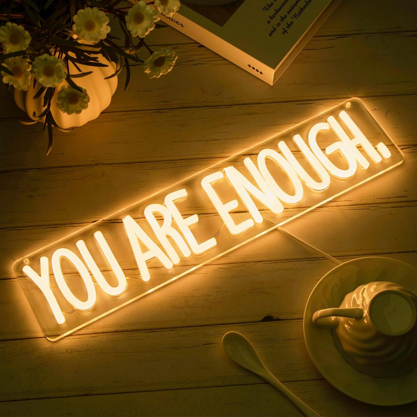 You Are Enough Neon Sign Dimmable Neon Signs for Wall Decor Affirmation LED Signs USB Neon Light Up Sign for Bedroom Living Room Reading Room Classroom Book Party Library Decoration for Women Men Kids