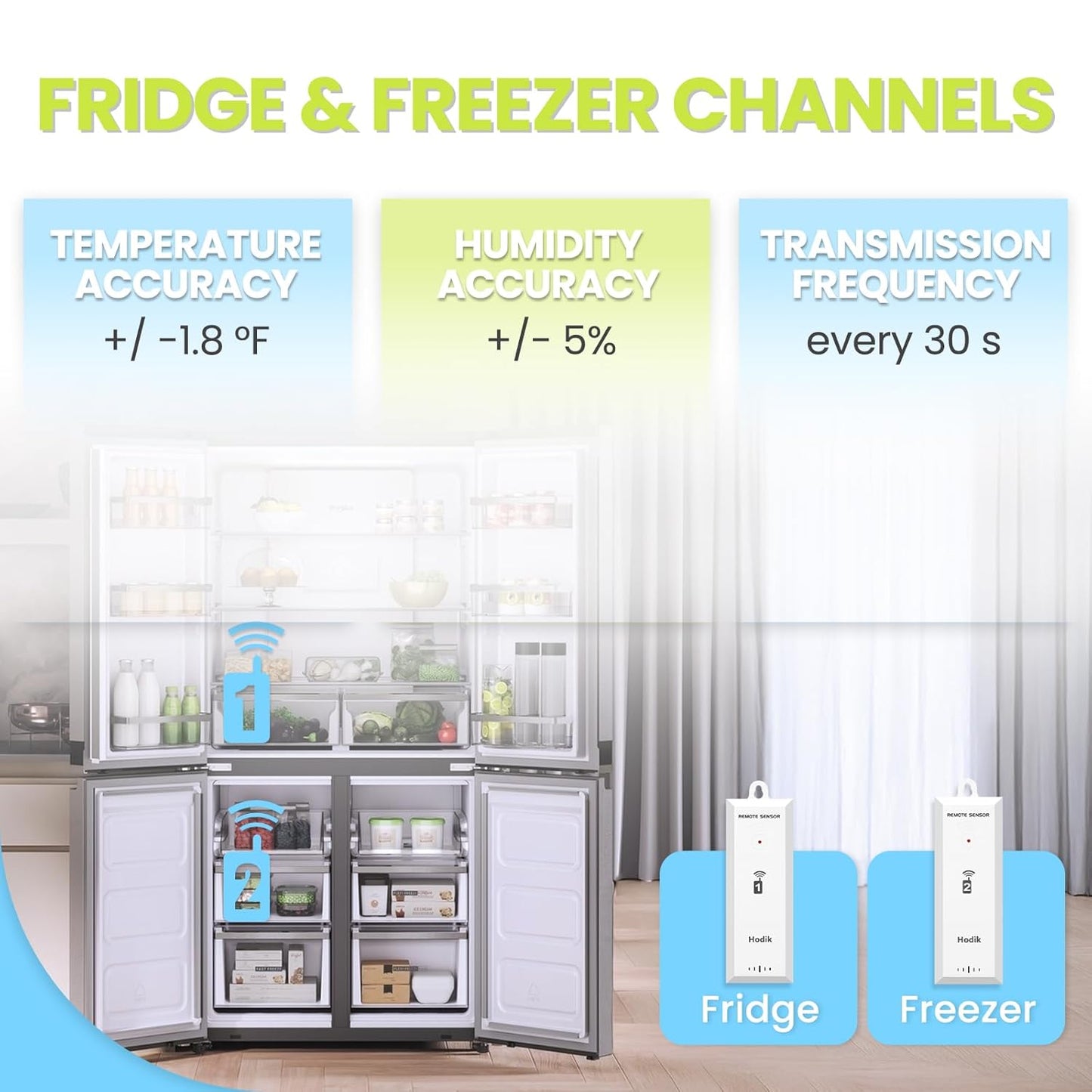 Digital wireless Thermometer, Fridge Freezer Alarm Thermometer Digital with 3 Adjustable Backlight and 330FT Remote Range for Kitchen Home Restaurant