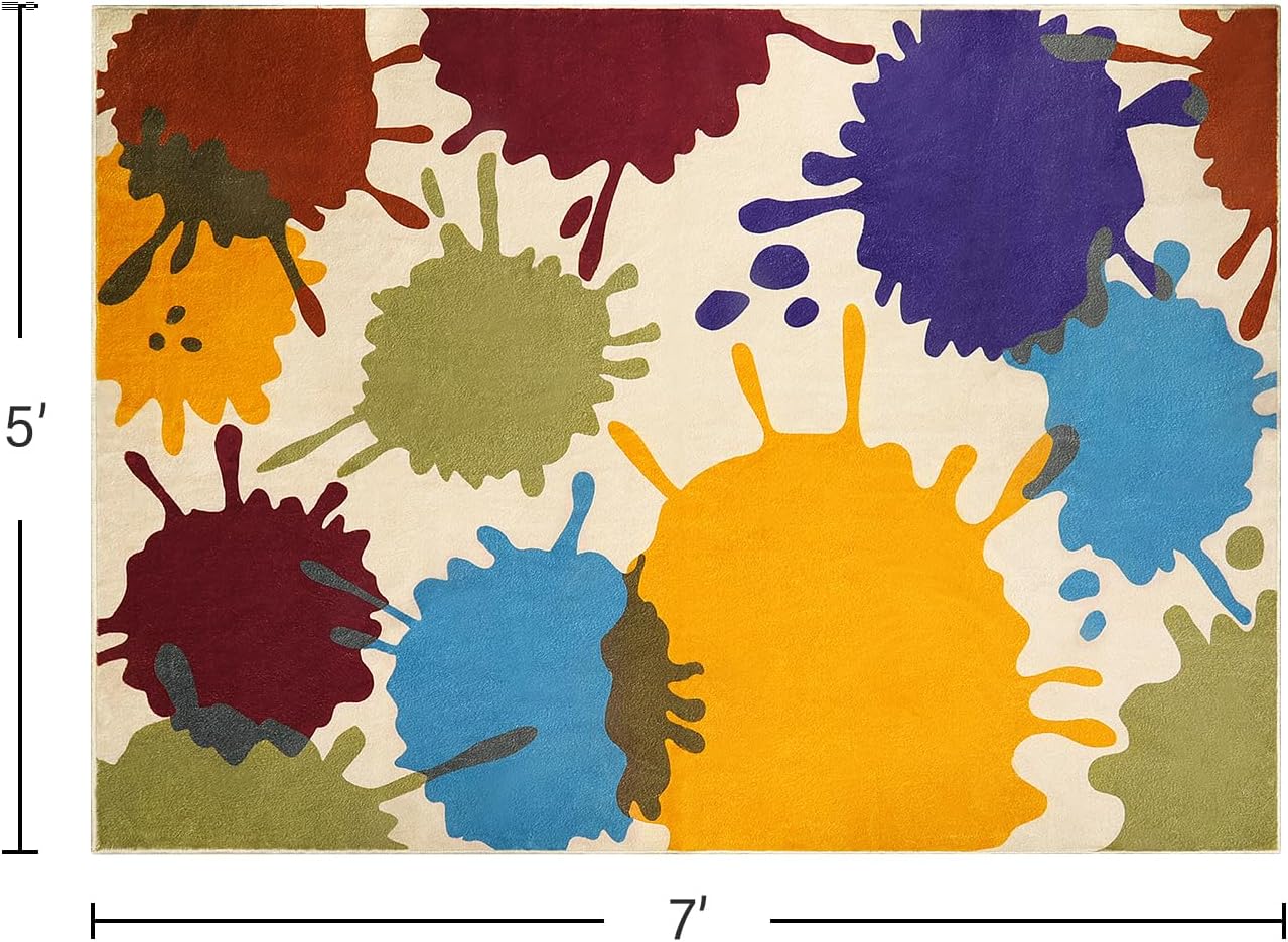 STARUIA Colorful Area Rug, 5'x7' Classroom Rug for Kids, Paint Splash Washable Rugs for Playroom, Non-Slip Rainbow Nursery Rugs Soft Living Room Carpet for Bedroom Dining Room Kids Room