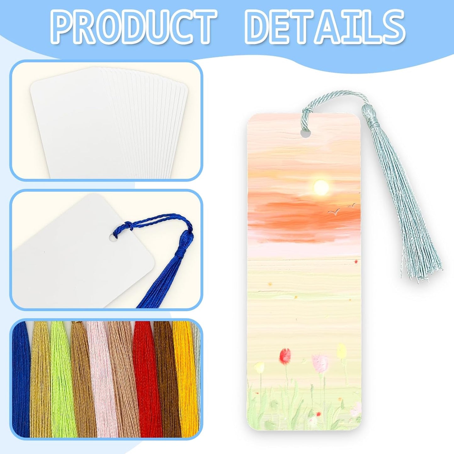 100 Set Blank Bookmarks with Colorful Tassels, White Cardstock Bookmarks Bulk, Craft Paper Book Marks for DIY Projects and Gifts Tags, 5.5 x 2 Inch