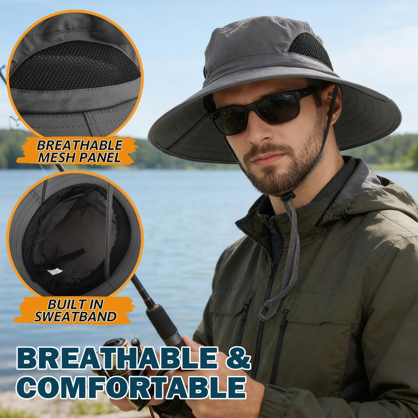 EINSKEY Wide Brim Sun Hat, UPF 50+ UV Protection Waterproof Packable Bucket Hat for Men & Women, Fishing Hiking Beach Garden