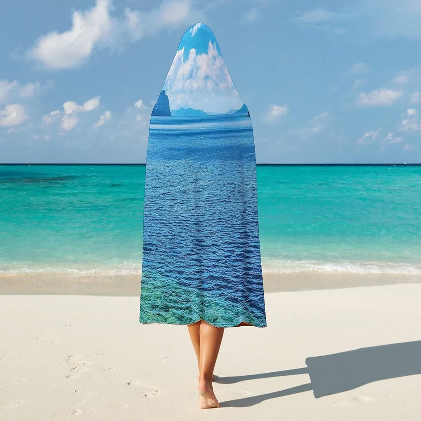 Throw Blankets, Nature Women Men Hooded Blanket, Scenic View Sea Bay and Mountain Islands in, Soft Warm Cozy, 40 x 50inches, Studying Reading Snuggling Napping Office, Blue Green White