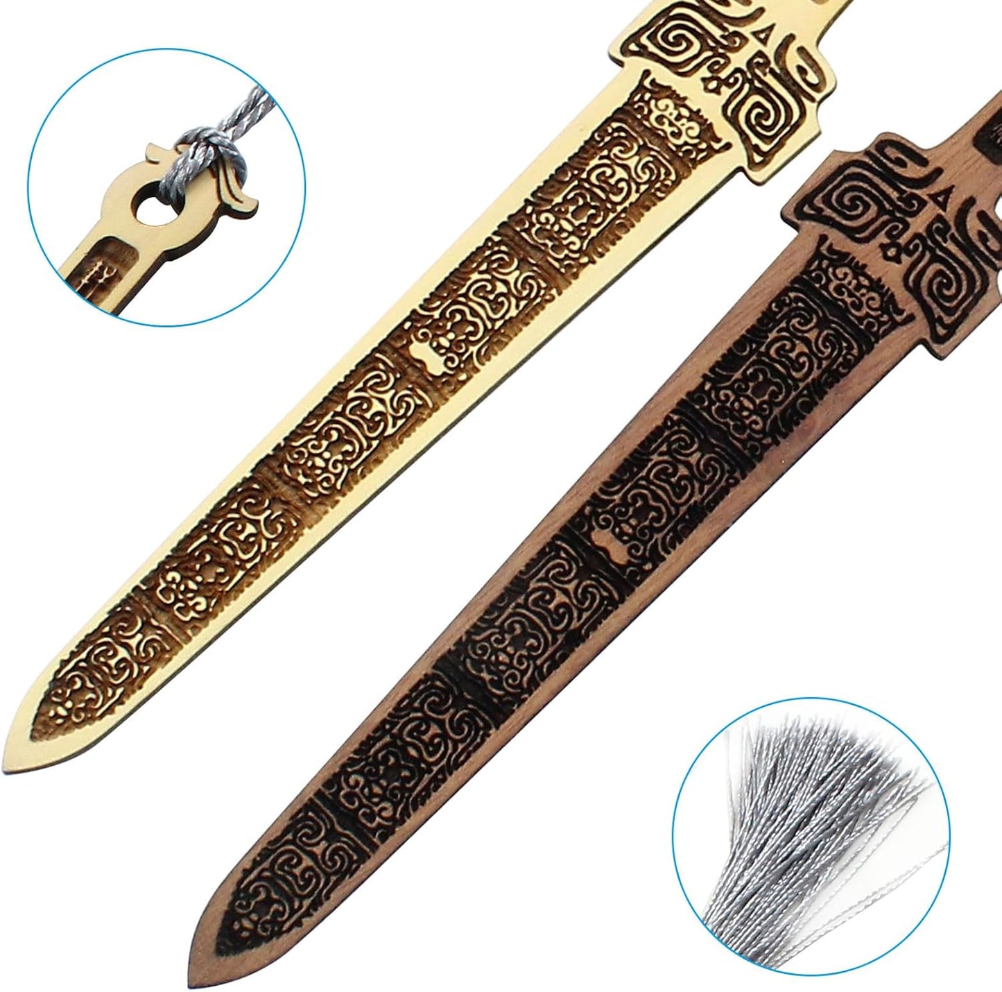 2 Pcs Sword Shaped Wooden Bookmarks, Wood Bookmark with Tassel Vintage Reading Page Markers Woods Book Marks(Coffee+Taupe)