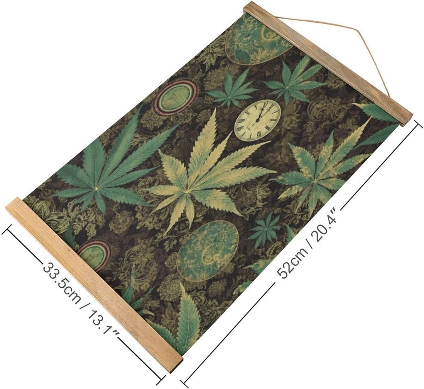 Vintage A Puff in Time Weed Marijuana Poster with Wooden Frame Personalized Linen Hanging Scroll Painting Rustic Wall Hanging Illustrative Modern Artwork Decor for Home Living Room Bedroom Office