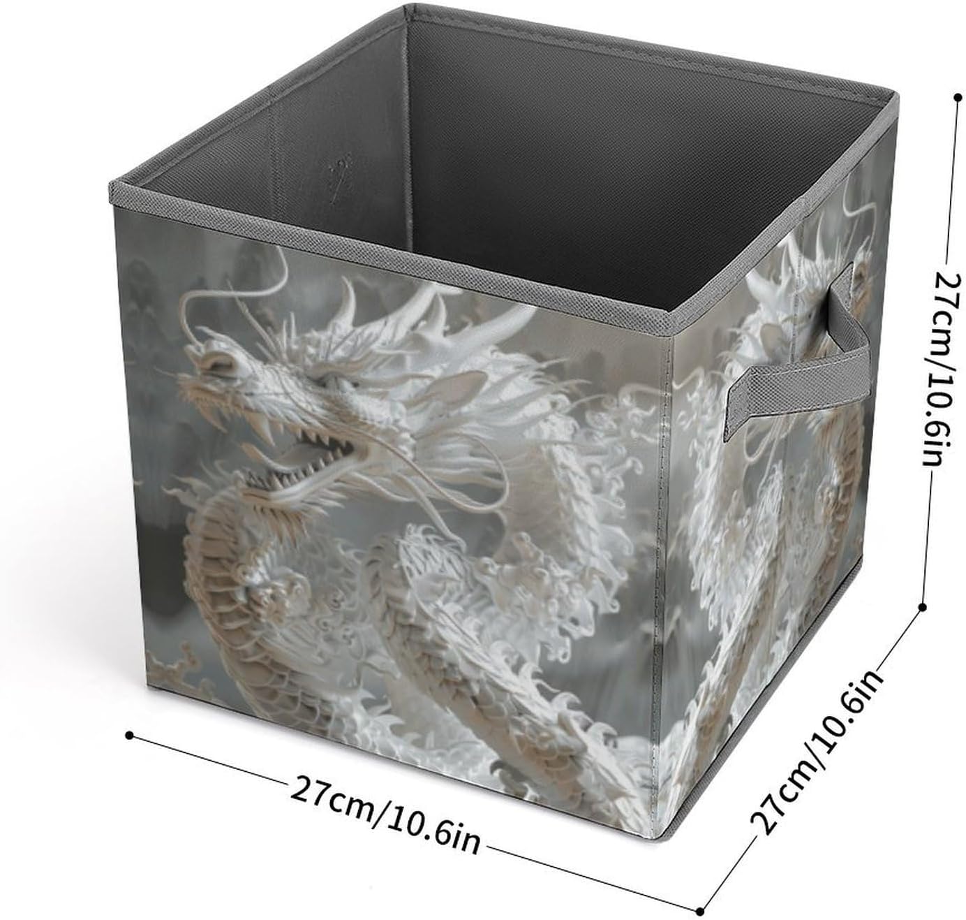 White Dragon Style Storage Bins with Handles Fashion Large Storage Cubes Sturdy Foldable Storage Boxes Space-Saving Storage Baskets for Home Office Clothes Closet Organizers