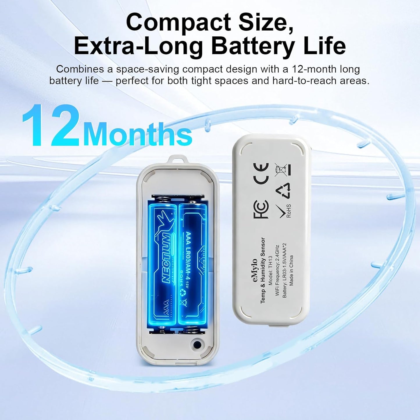 eMylo WiFi Thermometer Hygrometer, Smart Indoor Humidity Monitor for Room, IP65 Waterproof Digital Temperature Sensor with App Notification, Free Data Storage Export, Compatible with Alexa/Google Home
