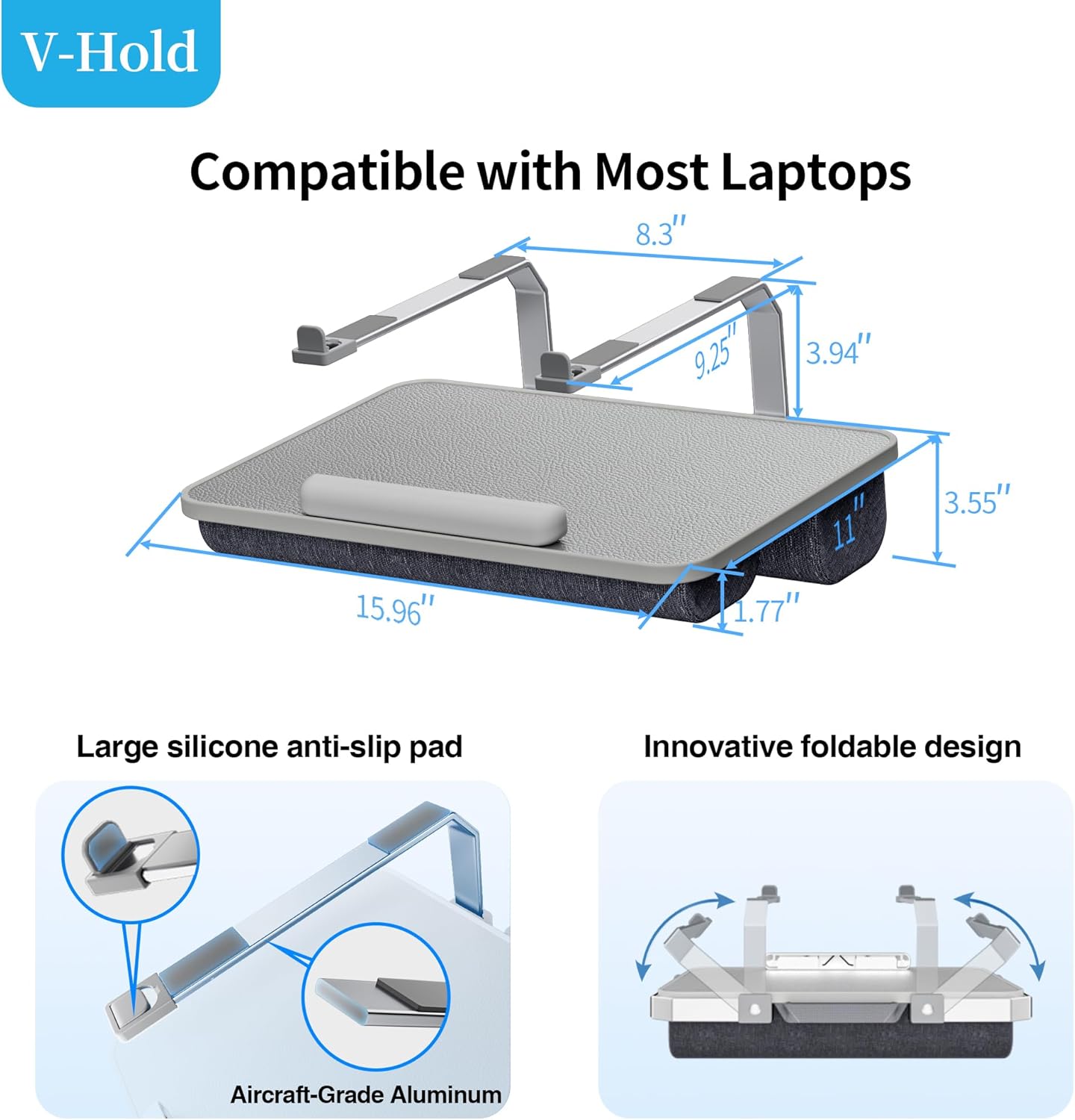 V-Hold Laptop Lap Desk with Foldable Stand, Lightweight Laptop Stand for Bed, Fits up to 17" Laptops & MacBook, Lightweight Lap Tray Table with Pillow Cushion for Bed & Couch