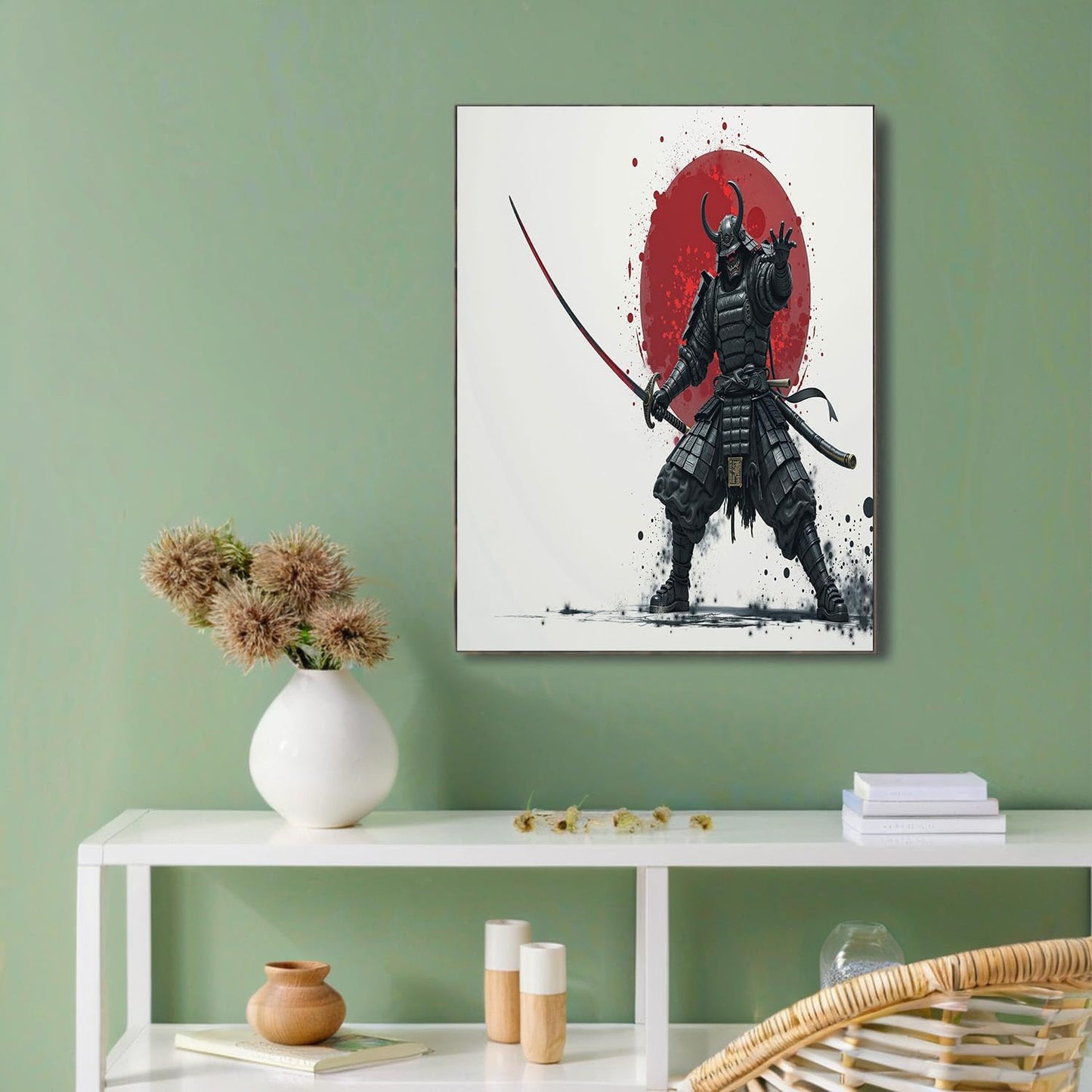 GDJSMIN Japanese Style Wall Art, Ghost Warrior Silhouette Poster for Reading Room Living Room Decor 24 x 36 inch Unframed