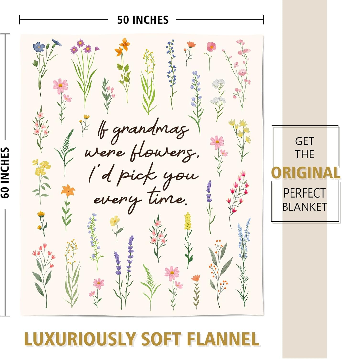 Grandma Gifts, Floral Blanket for Grandma Birthday, Mothers Day, Grandmother Gifts from Grandkids, Soft Throw Blankets 50'' x 60''