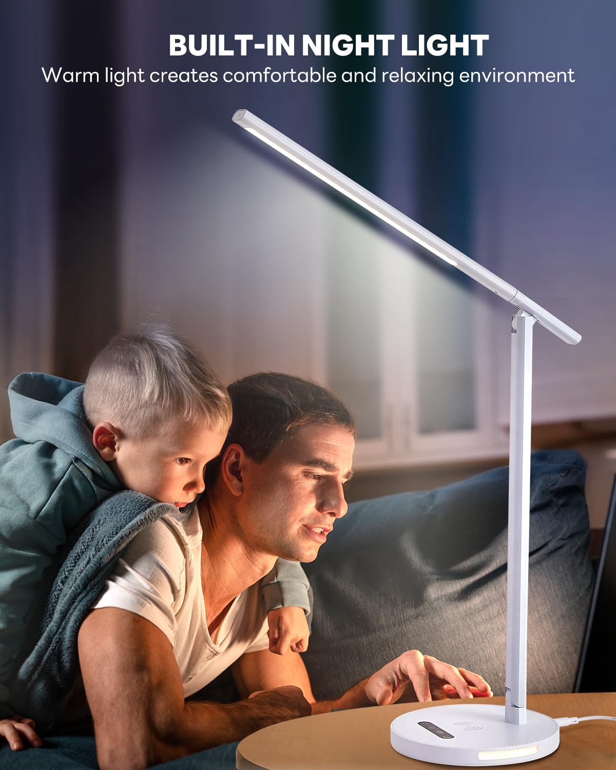 Upgraded LED Desk Lamp with Wireless Charger, Stepless Dimmable Foldable Table Lamp for Home Bedroom Office Sturdy Room, 3 Color Temperatures, Memory Function