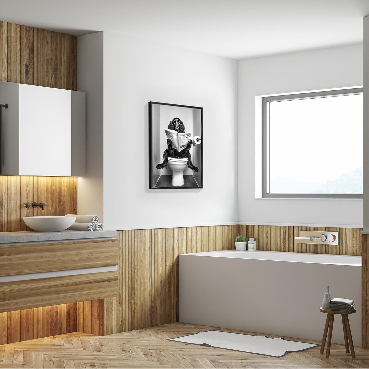 Black And White Canvas Posters Trendy Bathroom Dog Wall Art Animal Irish Setter Reading Newspaper On Toilet Prints Painting For Bathroom Restroom Wall Decor 8x12in Unframed