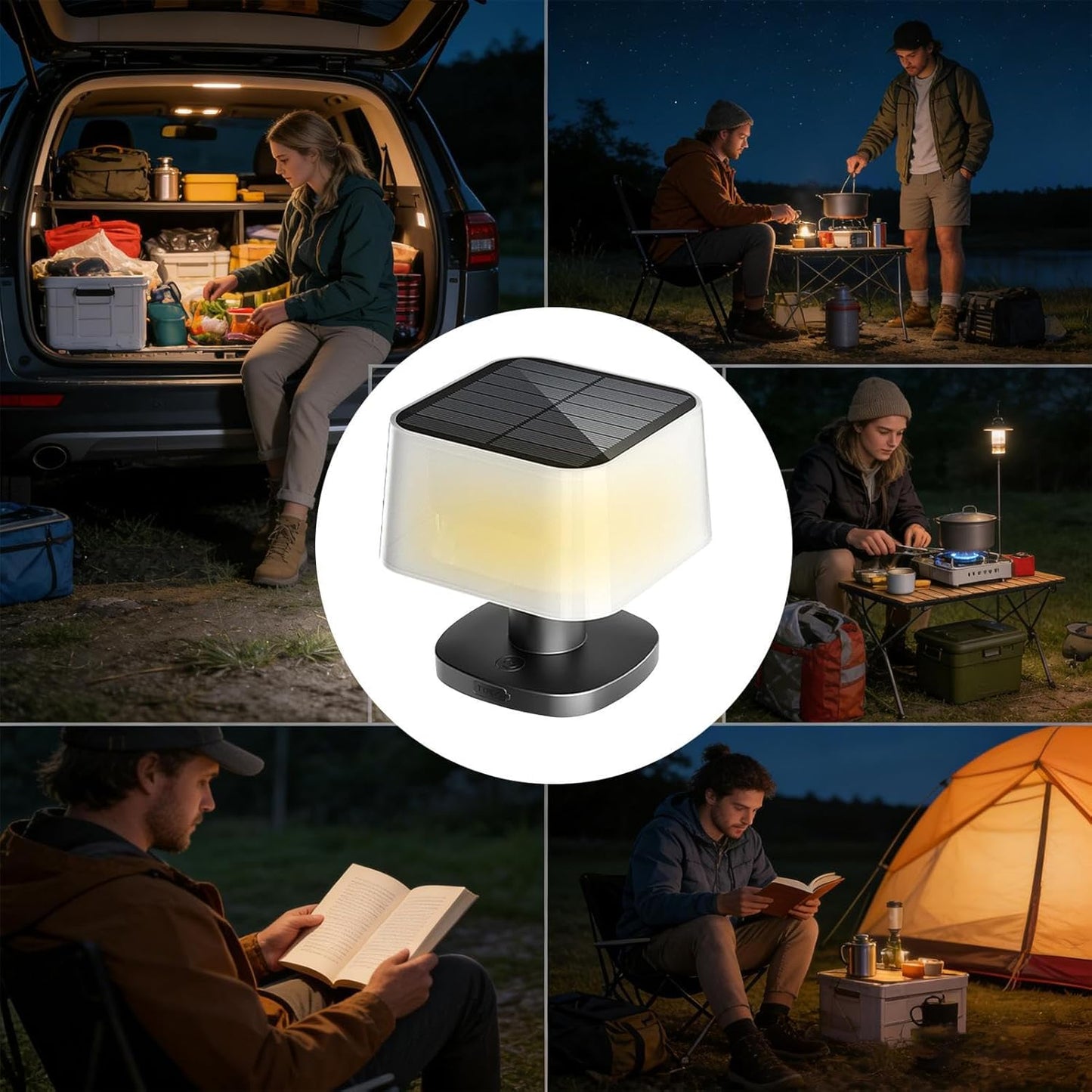Solar Table Lamp, LED Desk Light for Illuminating, 3 Brightness Levels Rechargeable Cordless Lantern with Height Adjustable Link, Telescopic Lighting Source for Outdoor Dining, and Night Reading
